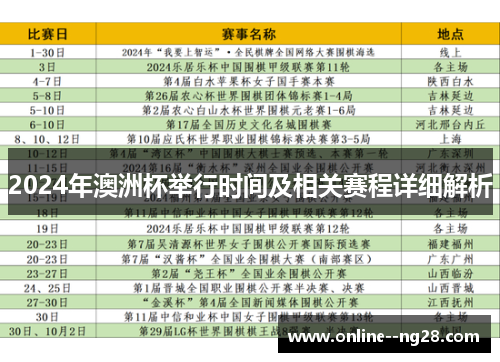 2024年澳洲杯举行时间及相关赛程详细解析